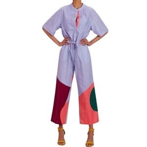 The Kit Size 2 Issa Lavender Jumpsuit Boxy Belted Waist Short Sleeve Colorful